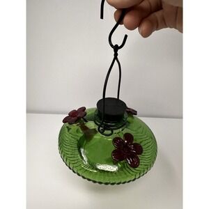 Par A Sol Bloom Glass Hummingbird Feeder Green Red Flowers NEW